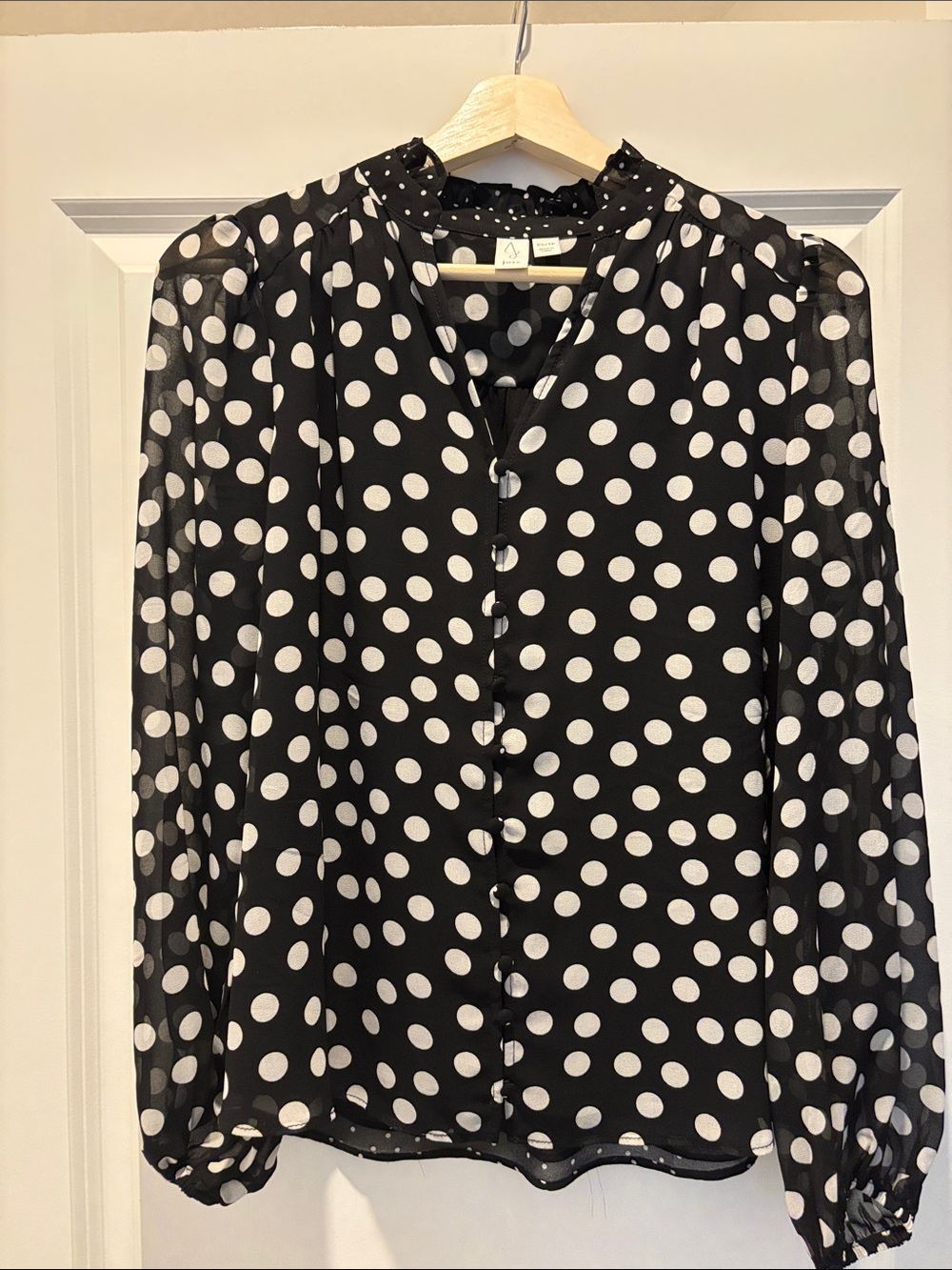 Joie Black & White Polka Dot Button-Front Blouse